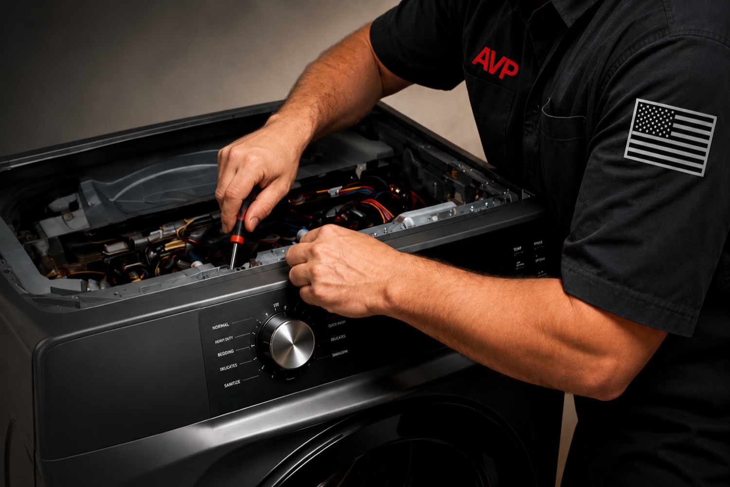 AVP Appliance technician repairing an appliance